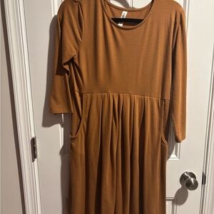 Brown Midi Dress with Pockets